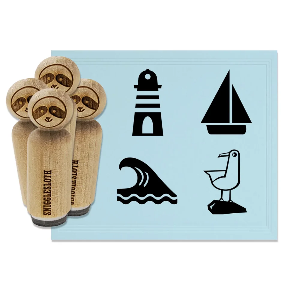 Silicone Multi-Purpose Seashore Ocean Surf Wave Lighthouse Seagull Sail Boat Rubber Stamp Set for Scrapbooking Crafting Stamping - Small 3/4 Inch