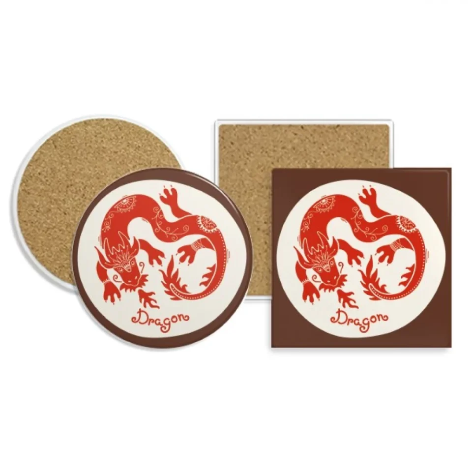 Supreme Year Of Dragon Animal China Zodiac Red Coaster Cup Mug Holder Absorbent Stone Cork Base Set