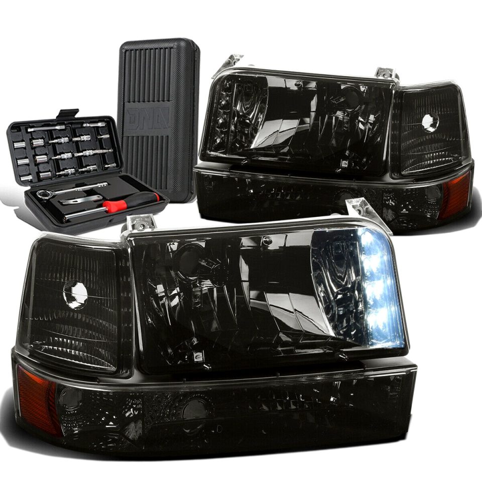 Dining Space-Saving 1992-1996 d F-Series LED DRL Smoked Amber Bumper Headlight Lamps+Tool Box