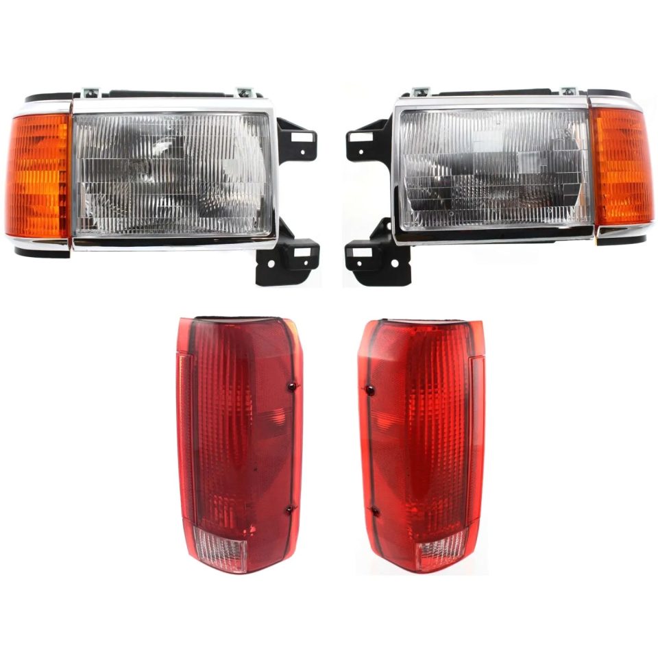 BPA-Free Headlight Lamp Tail Light Front Rear Kit Set of 4 for 90-91 Ford Truck SUV New