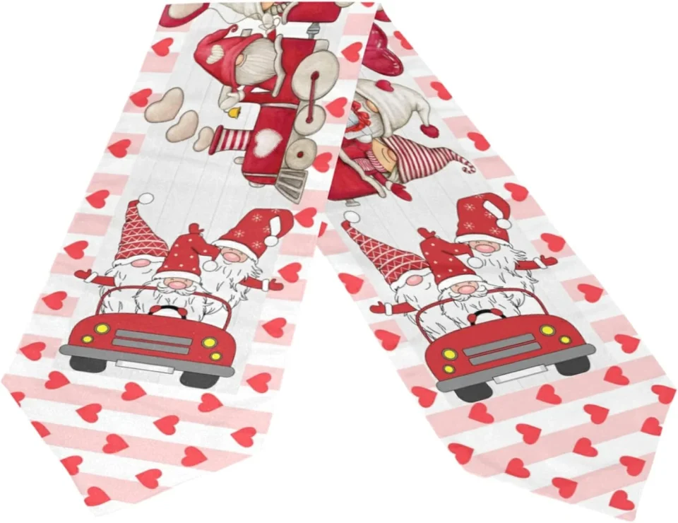 Non-Toxic Multi-Purpose Dreamtimes Double Sided Valentine's Day Long Polyester Table Runner 13 x 90 Inches Valentines Gnomes Table Cloth Cover Placemats for Kitchen Dinning Living Holiday Wedding Party Decor