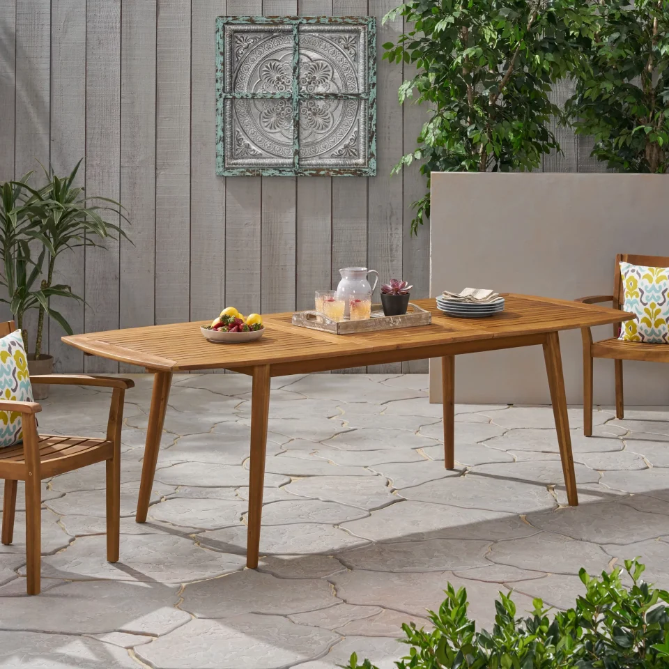 Premium Multi-Purpose Noble House Stamford Outdoor Acacia Wood Expandable Dining Table in Teak