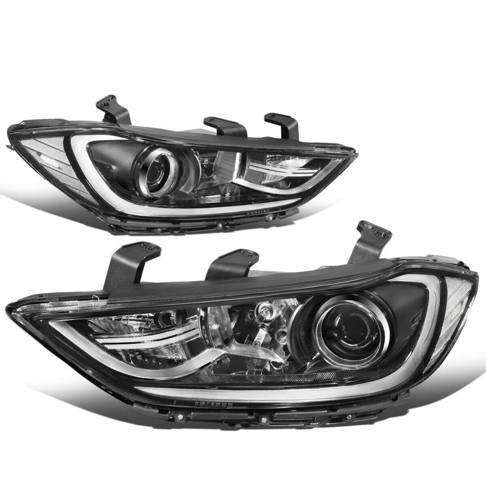 Ceramic Matte 2017-2018 Elantra Pair Chrome Trim Clear Corner Projector Headlight HeadLamp