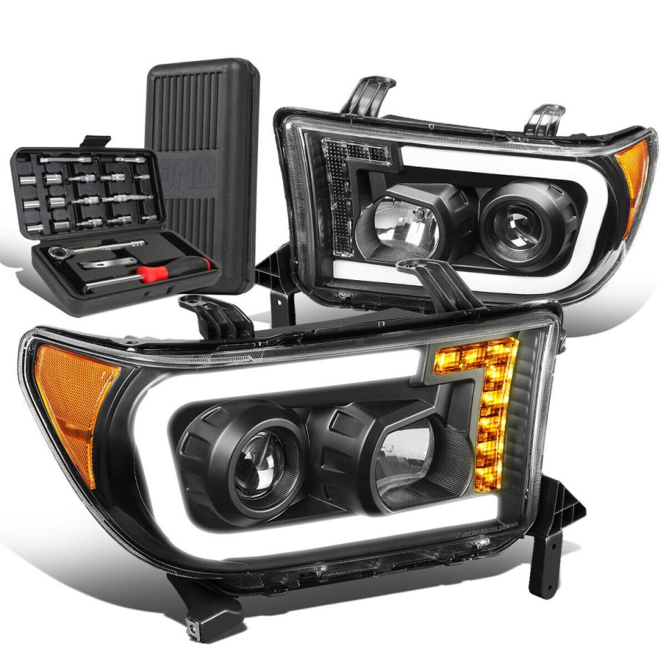 Glass Office 2007-2017 Tundra LED Turn Signal Black/Amber Projector Headlights+Too
