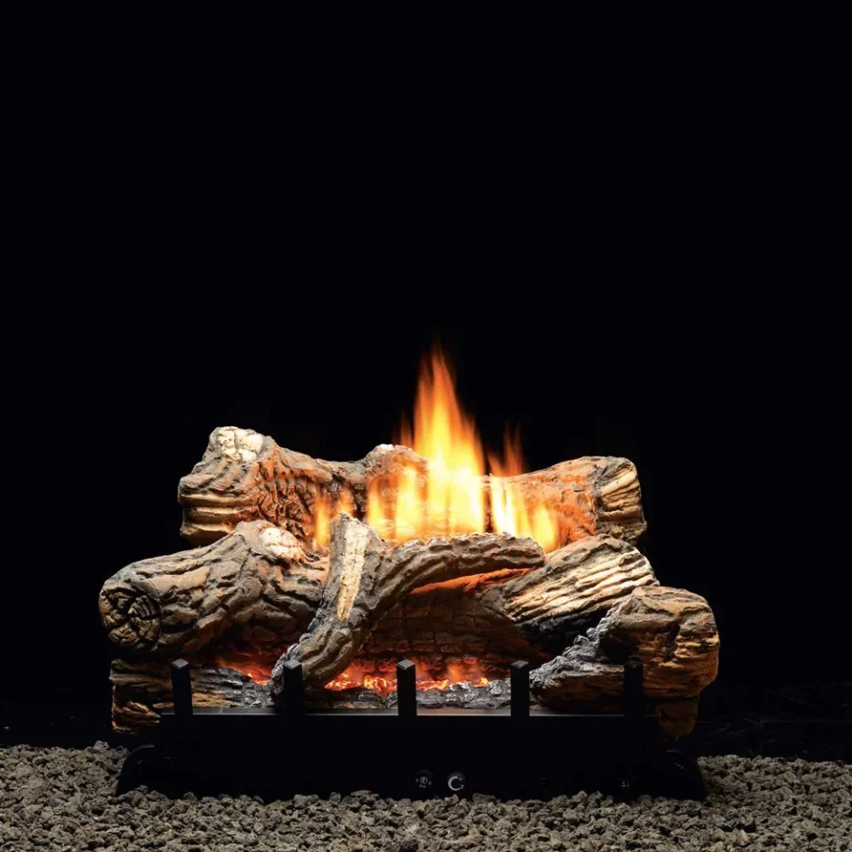 Silicone Bamboo Empire Ceramic Fiber Log Set w/ Vent-Free Burner, MV, 5-piece, 18in., 28,000 Btu