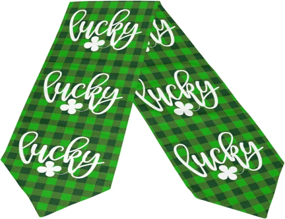Best-Selling Leak-Proof Bestwell Double Sided St. Patrick's Day Plaid Long Polyester Table Runner 13 x 70 Inches Table Cloth Cover Placemats for Kitchen Dinning Living Holiday Home Decor