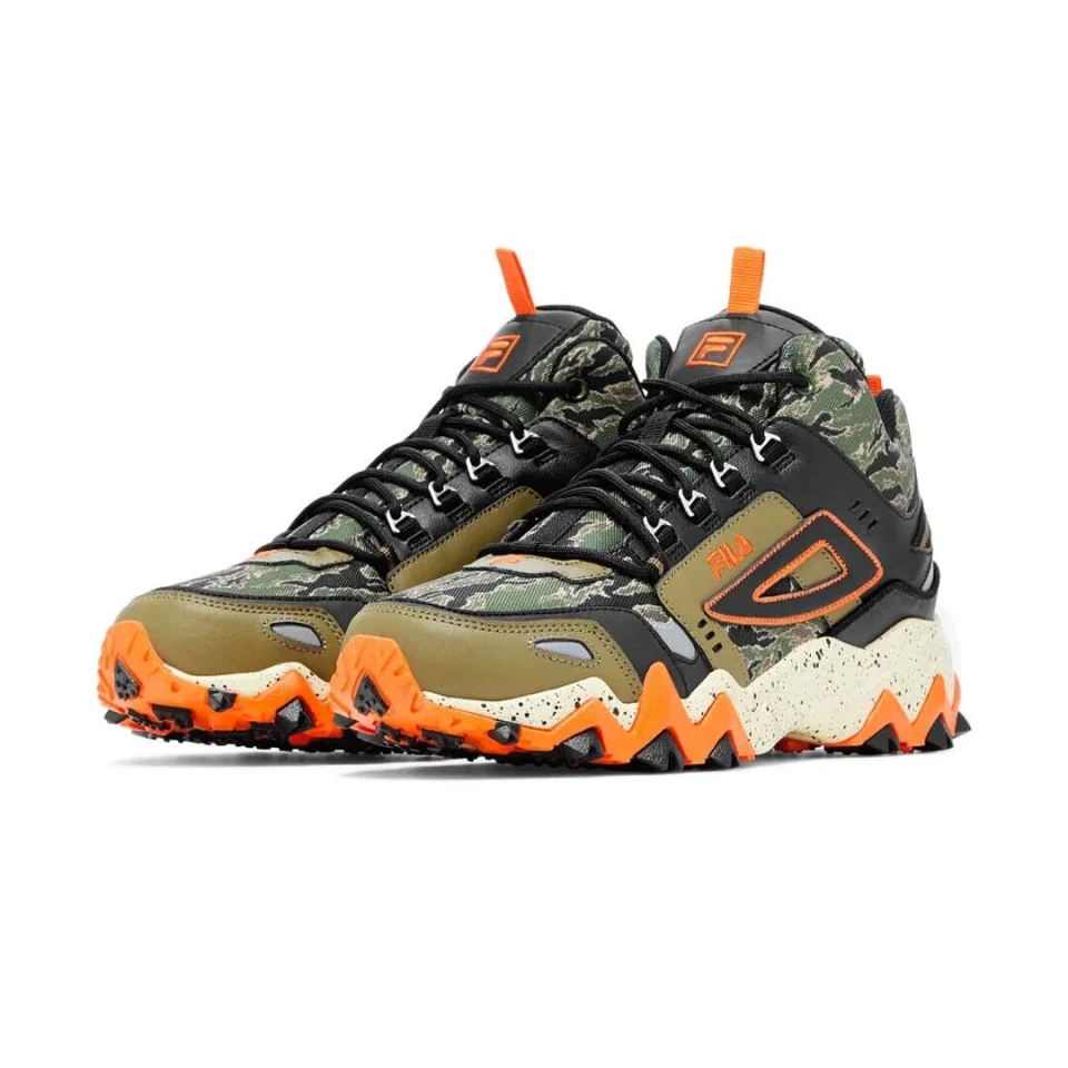 Travel FILA OAKMONT MID TRAINERS SNEAKERS MEN SHOES CAMOUFLAGE/BLACK/ORANGE SIZE 8 NEW