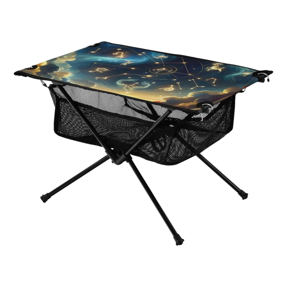 Cooking Easy-Clean Zodiac Stars in Night Sky Camping Folding Table Portable Beach Table with Storage Bag Compact Picnic Table for Outdoor Travel Fishing BBQ