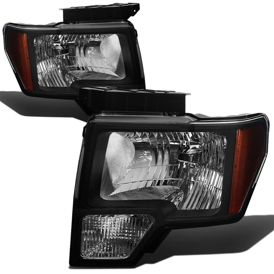Non-Toxic 2009-2014 d F150 Pickup Pair Black Housing Amber Side Headlight/Lamp Set