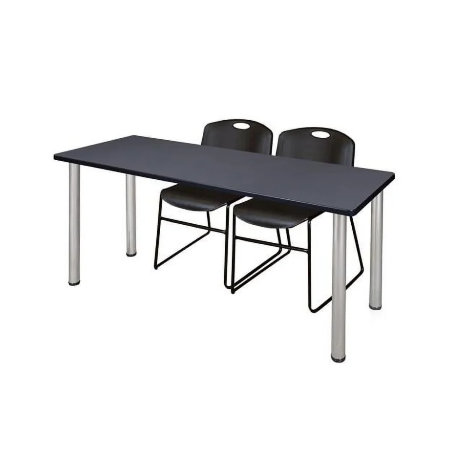 Cooking Regency 72 x 24 in. Kee Training Table, Grey & Chrome & 2 in. Zeng Stack Chairs - Black