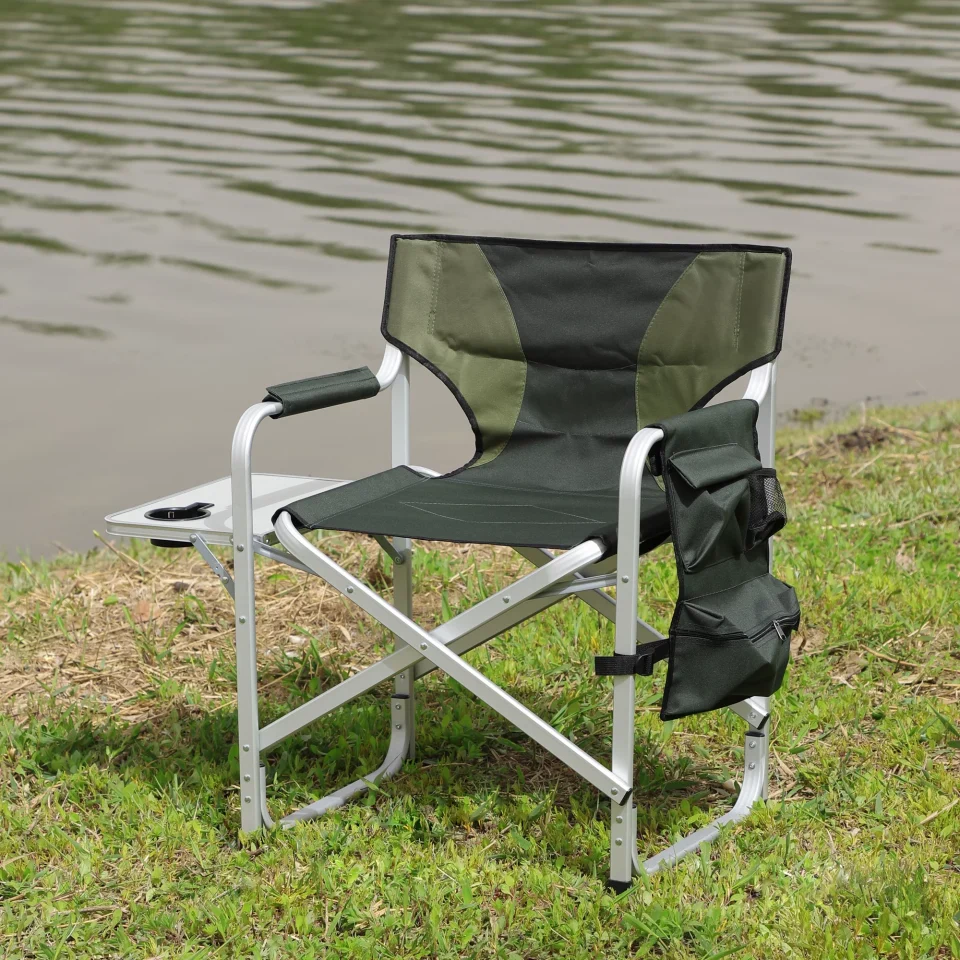 Portable Adrinfly 1-piece Padded Folding Outdoor Chair with Side Table and Storage Pockets,Lightweight Oversized Directors Chair for indoor, Outdoor Camping, Picnics and Fishing,Green