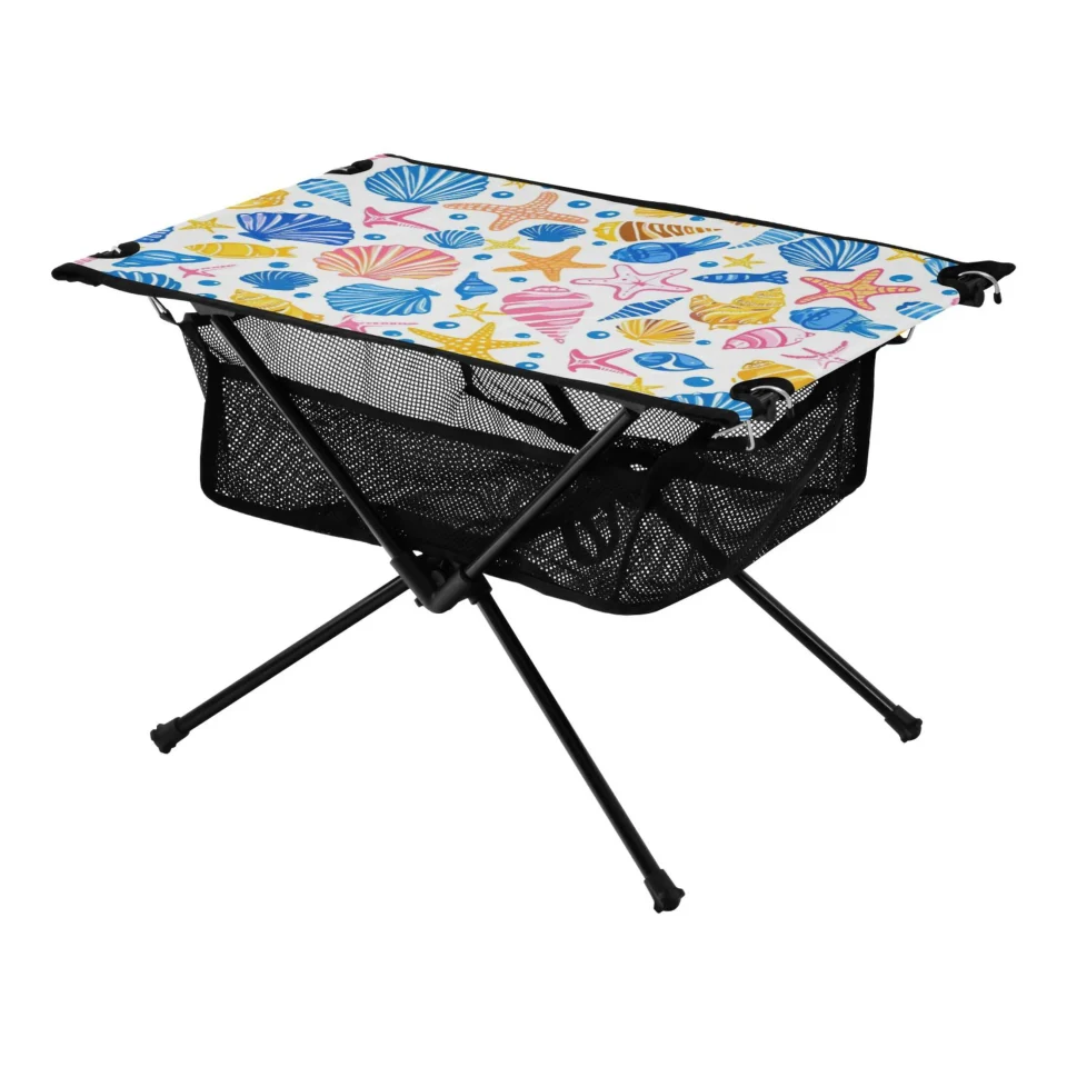 Matte Sea Stars and Shells Camping Folding Table Portable Beach Table with Storage Bag Compact Picnic Table for Outdoor Travel Fishing BBQ
