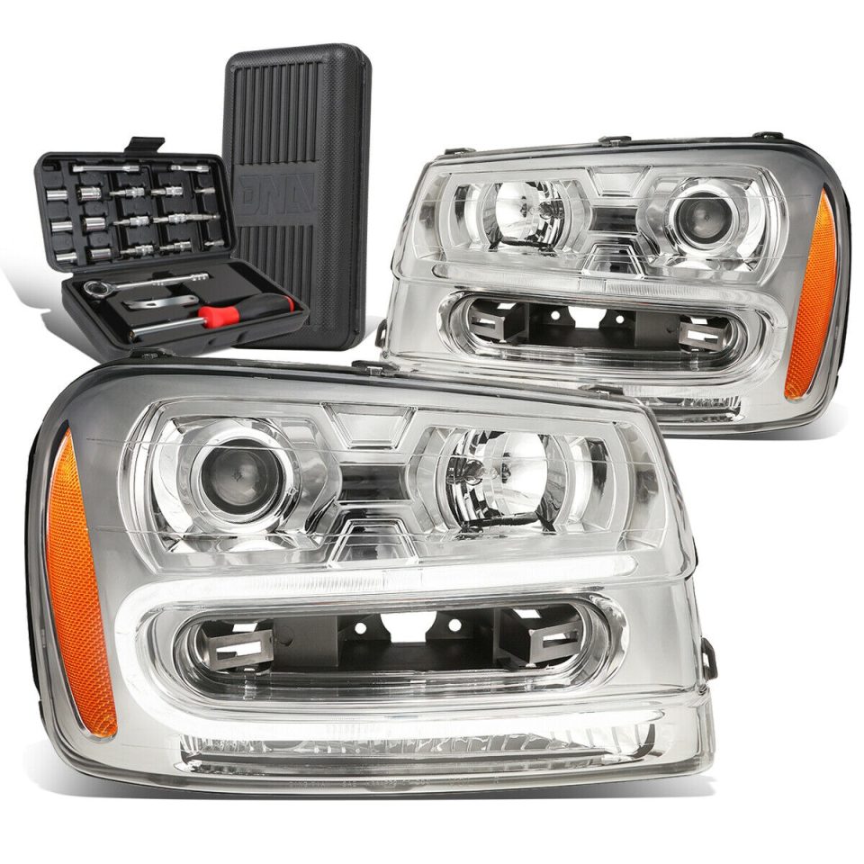 Silicone Multi-Purpose 2002-2009 Chevy Trailblazer Chrome Amber Signal Projector Headlight+Tool Box