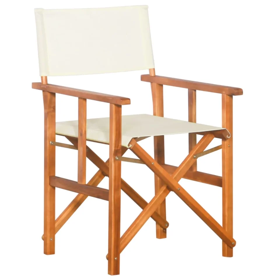 Food-Grade Thickened Anself Folding Director Chair Acacia Wood Polyester Seat and Backrest Portable Director's Chairs Cream for Camping, Picnic, Fishing, Lawn, Furniture 21.6 x 22 x 34.6 Inches (W x D x H)
