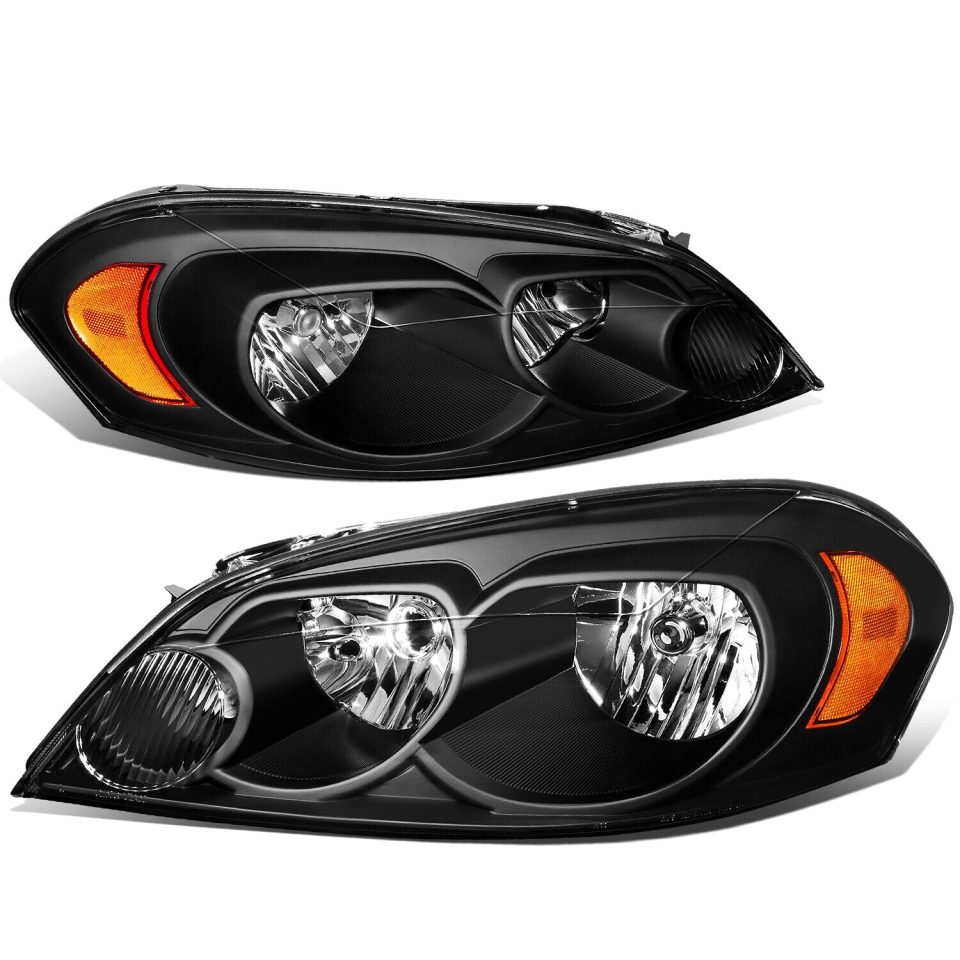 Premium 2006-2016 Chevy Impala Black Housing Amber Corner Bumper Headlight/Lamp Set