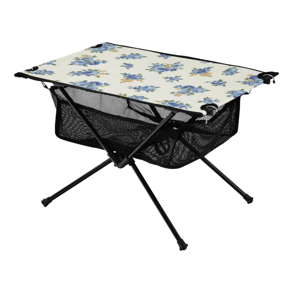 Safe Beautiful Roses Flowers Camping Foldable Portable Table Beach Table with Storage Bag Compact Picnic Table for Outdoor Hiking Fishing BBQ