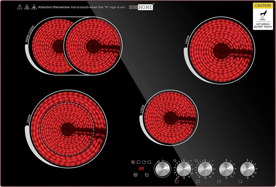 Glossy Office VIVOHOME 29 4 Burner Built-in Electric Cooktop with 5 Heat Setting and 90-Min Timer, 7400W