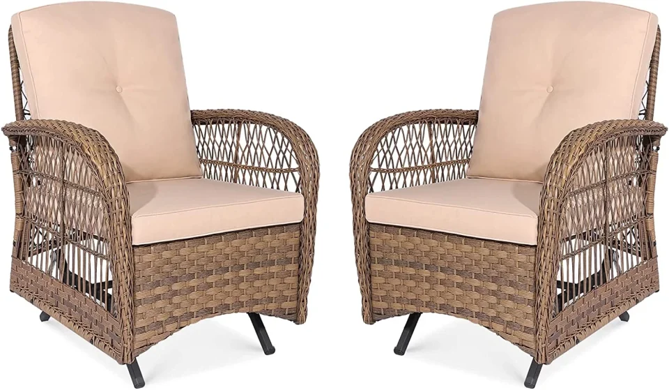 Travel Storage VIVIJASON 2-Piece Patio Wicker Rattan Glider Rocker Chair, Outdoor Rattan Glider Chair with Cushions & Steel Frame, All-Weather Gliding Lawn Wicker Furniture for Garden Backyard Porch