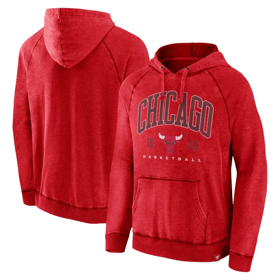 Cast Iron Men's Fanatics Branded Heather Red Chicago Bulls Foul Trouble Snow Wash Raglan Pullover Hoodie