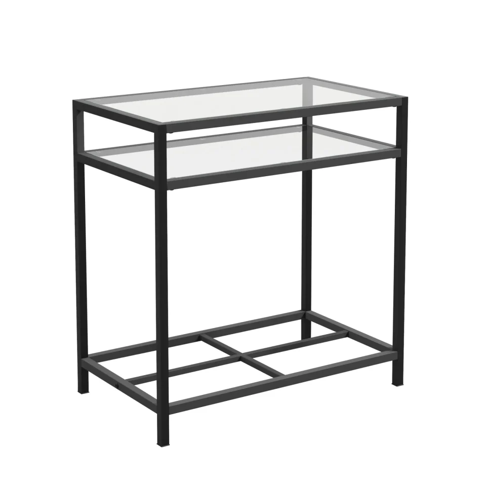 Long-Lasting Sauder Carolina Grove Tempered Glass Top and Metal End Table in Black