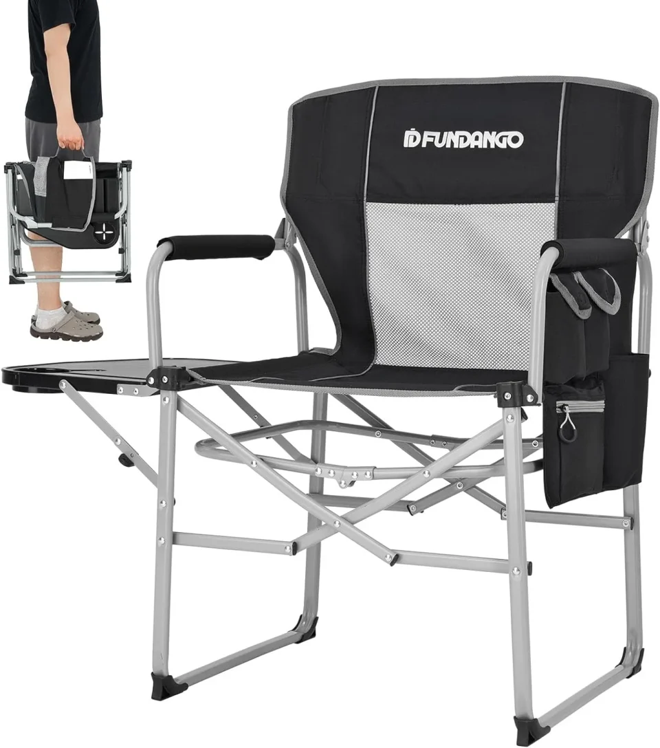 Easy-Clean Heavy Duty Camping Chair Portable Directors Chair with Side Table for Outdoor Camping, Lawn, Picnic and Fishing
