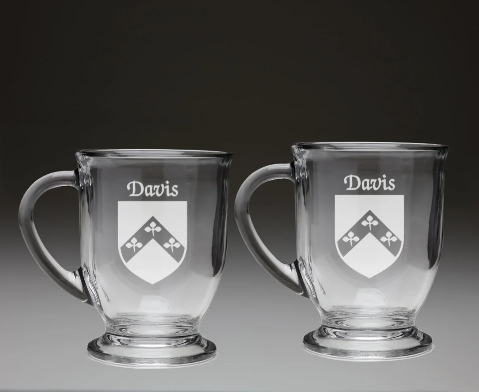 Pure Davis Irish Coat of Arms Glass Coffee Mugs - Set of 2