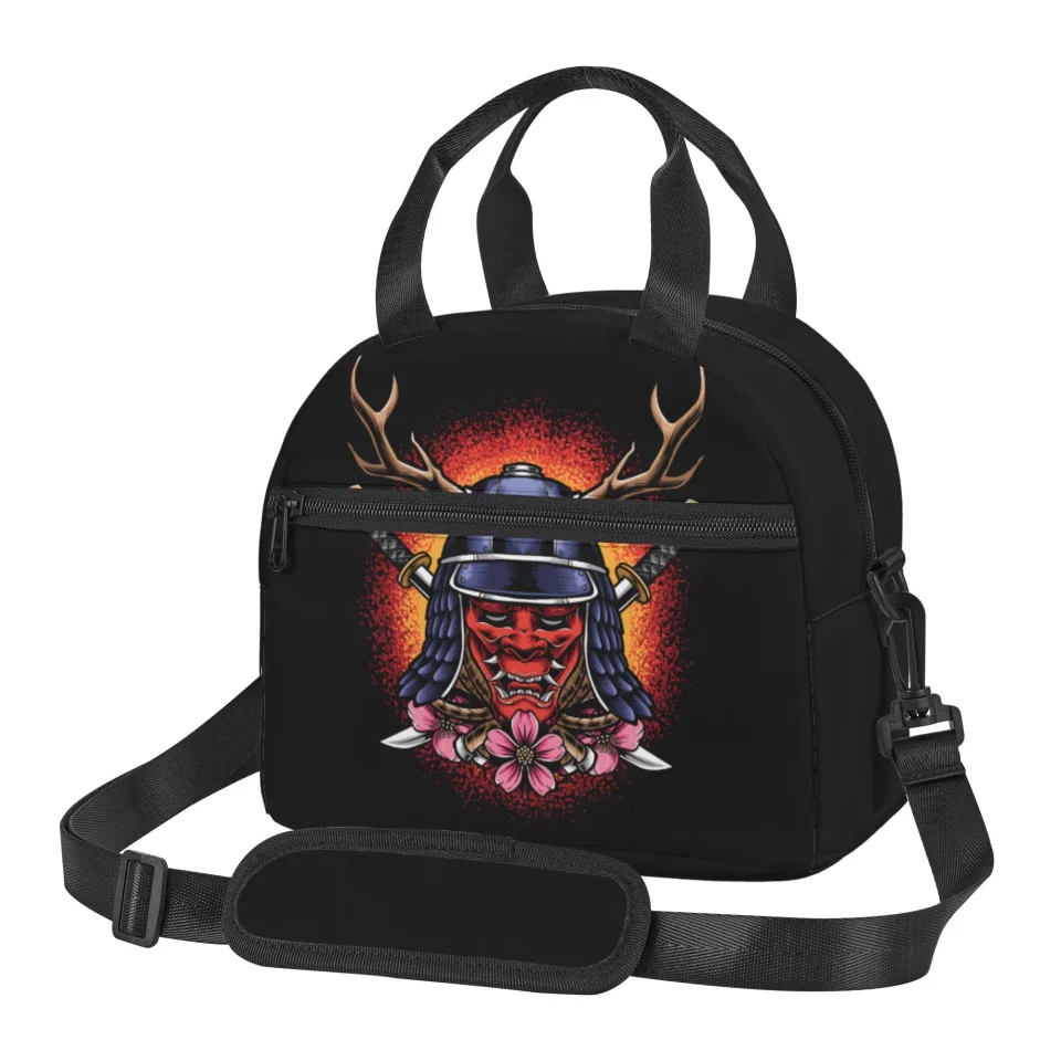 Prime Clear DouZhe Lunch Bags for Women and Men, Oni Mask Samurai Prints Reusable Portable Insulated Cooler Waterproof Lunch Tote Bag for Travel Work Picnic