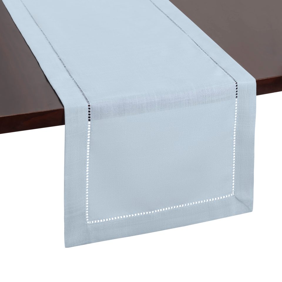 Bamboo Dusty Blue Hemstitch Table Runner Rustic Farmhouse Decor 14 x 54 Polyester Linen
