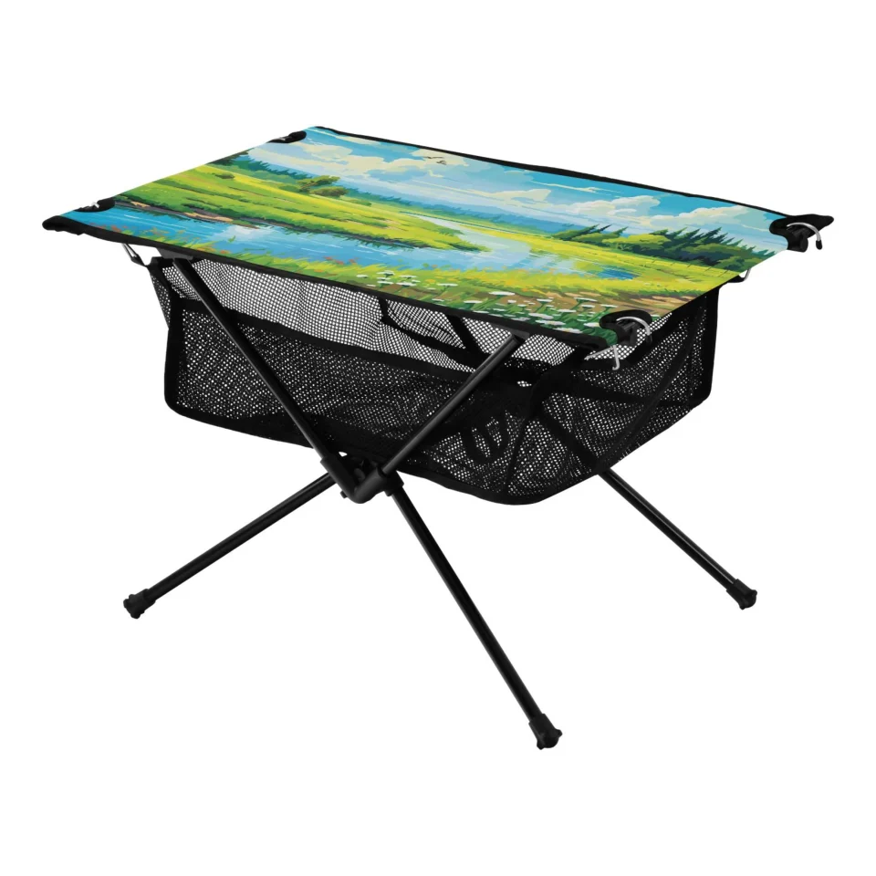 Ultimate Summer Landscape Green Camping Folding Table Portable Beach Table with Storage Bag Compact Picnic Table for Outdoor Travel Fishing BBQ