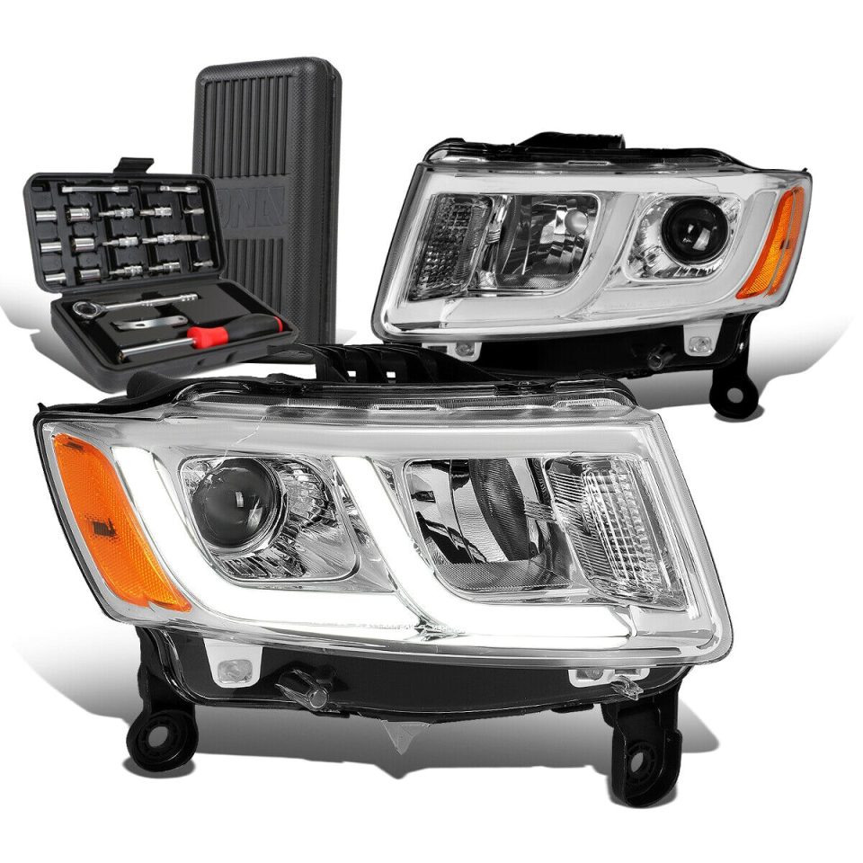 Kitchen Popular 2014-2016 Grand Cherokee Pair LED Chrome Amber Projector Headlights+Too