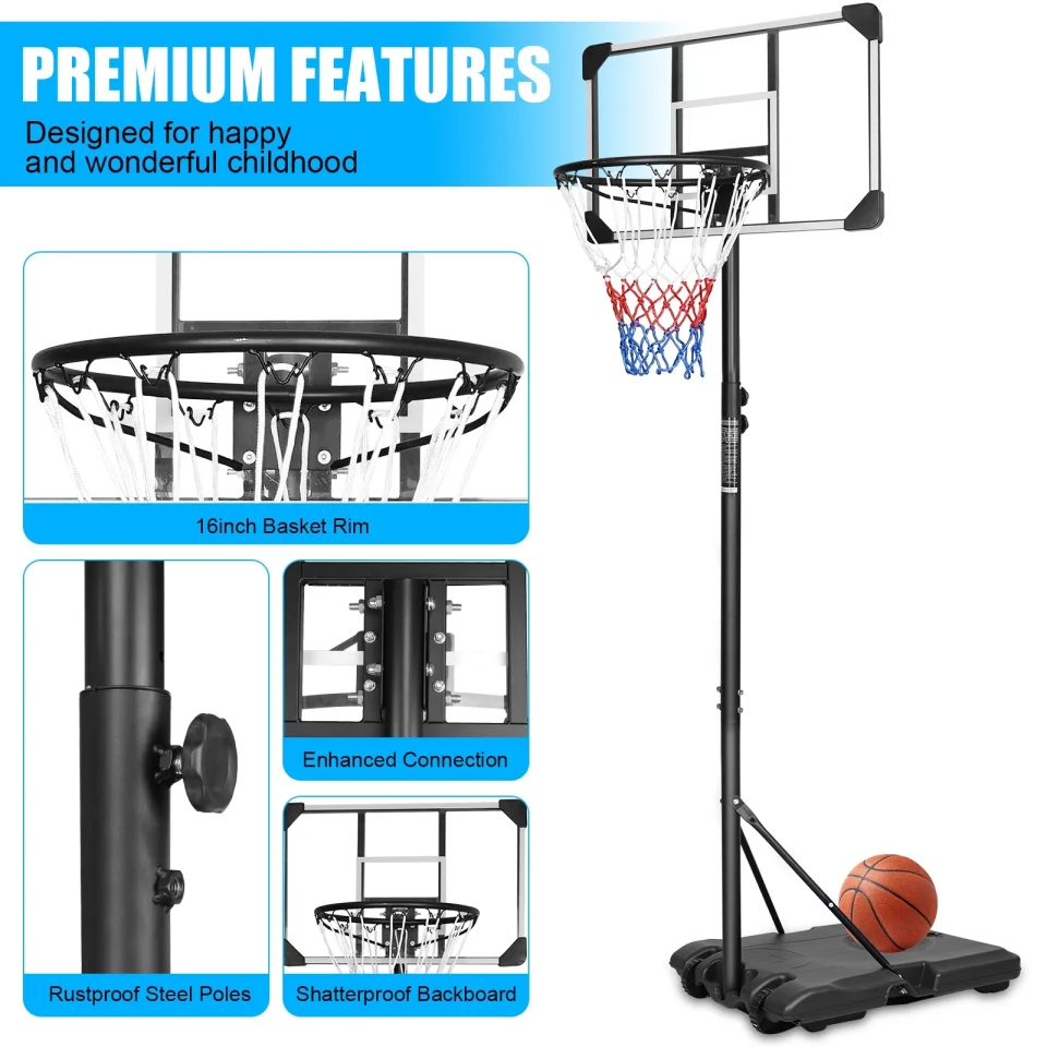 Value Portable Basketball Goal System with Stable Base and Wheels, use for Indoor Outdoor teenagers youth height adjustable 5.6 to 7ft Basketball Hoop 28 Inch Backboard