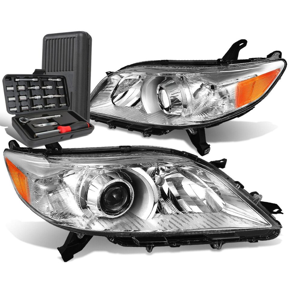 Eco-Friendly Silicone 2011-2020 Toyota Sienna Chrome Amber Side Projector Headlight Lamp+Tool Box