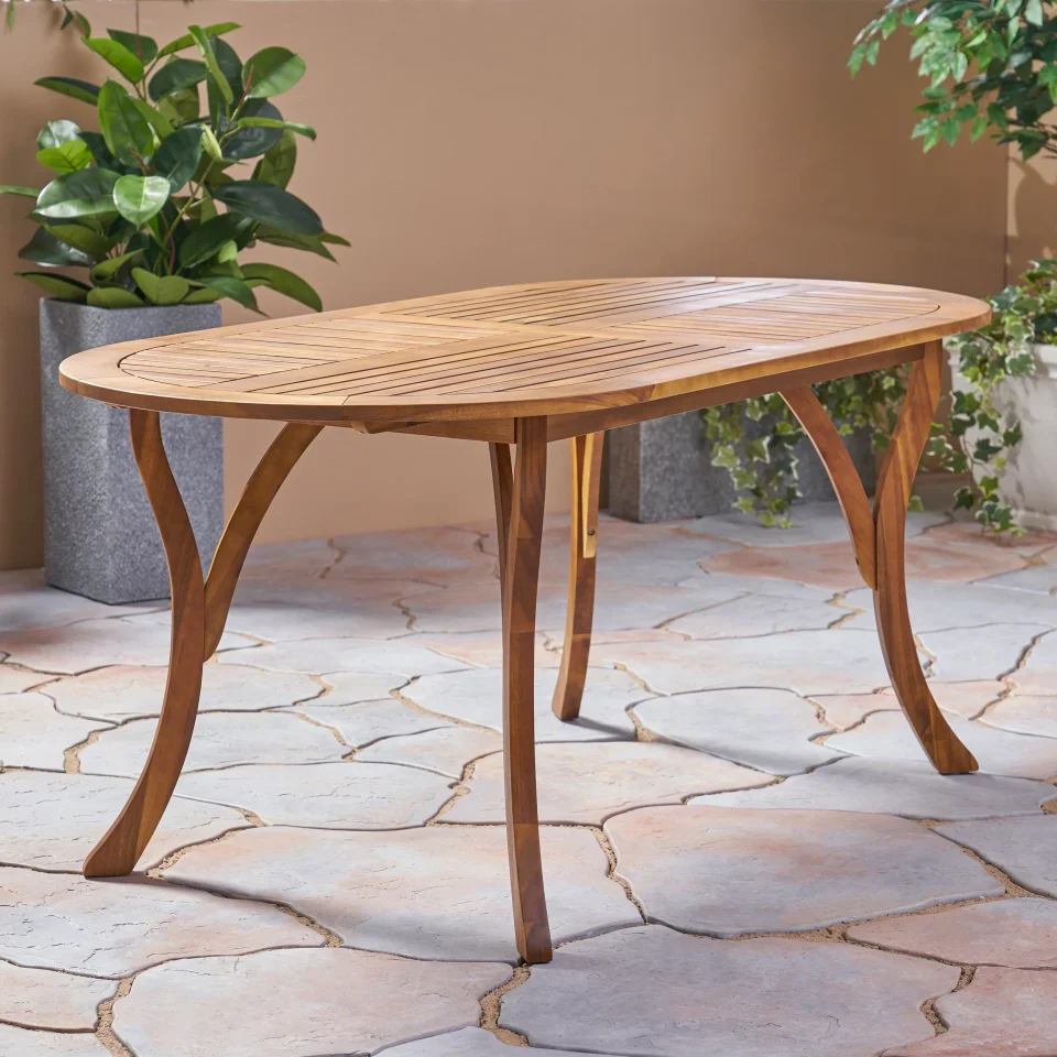 Non-Toxic Noble House Hermosa 70 Oval Wooden Patio Dining Table in Teak