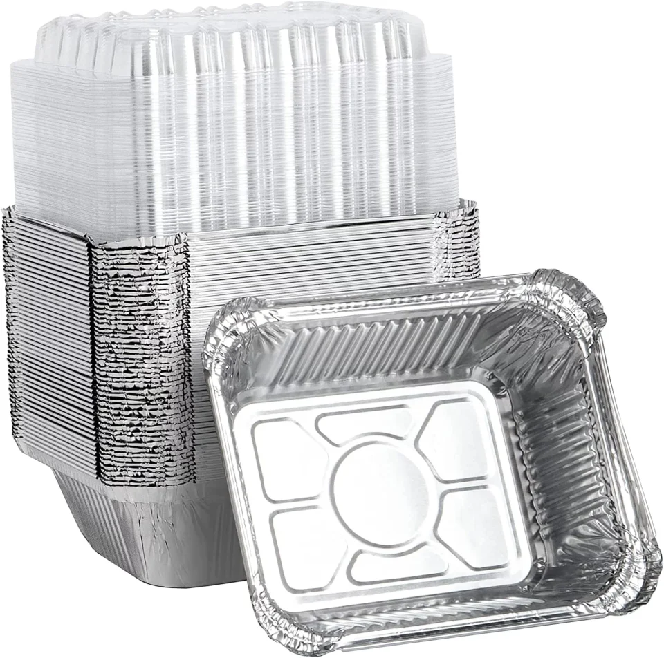Ceramic Home 50 Pack Small Aluminum Pans with Lids, 1lb Capacity Disposable Foil Pans, Aluminum Food Containers for Baking, Roasting, Meal Prep, 5.5 x 4.5 Inch Thick and Sturdy