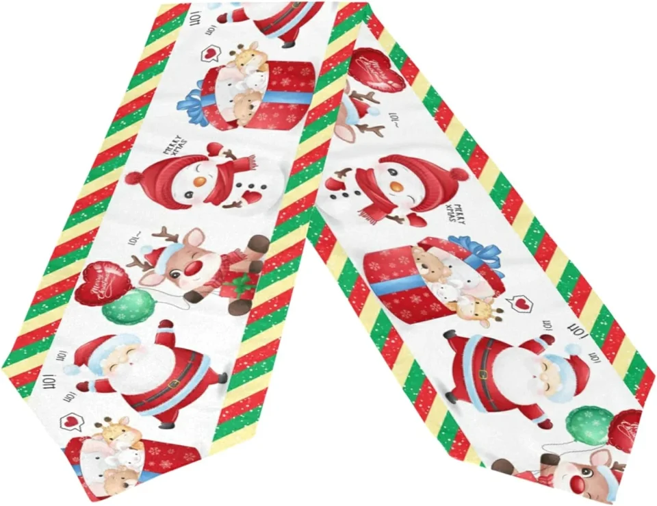 Wooden Baking GZHJMY Double Sided Christmas Santa Claus Long Polyester Table Runner 13 x 90 Inches Christmas Snowman Table Cloth Cover Placemats for Kitchen Dinning Living Holiday Wedding Party Decor