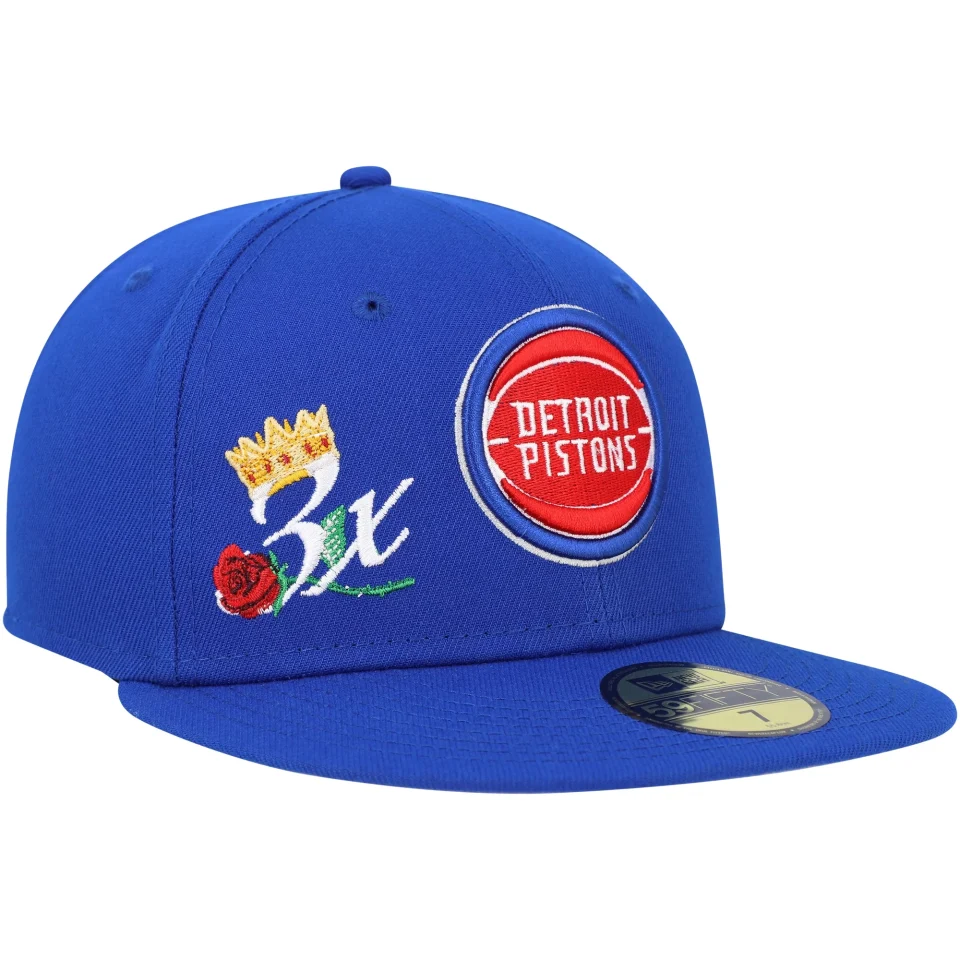 Cooking Men's New Era Blue Detroit Pistons Crown Champs 59FIFTY Fitted Hat