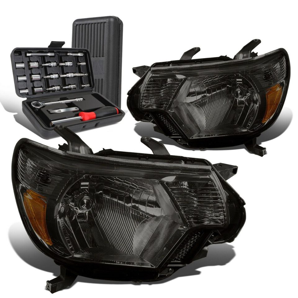 Portable Easy-Clean 2012-2015 Toyota Tacoma Pair Smoked Amber Signal Headlight Lamps+Tool Box