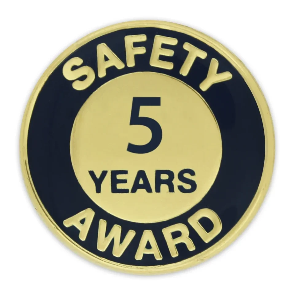 Glossy Gold and Navy 5 Year Safety Award Enamel Lapel Pin