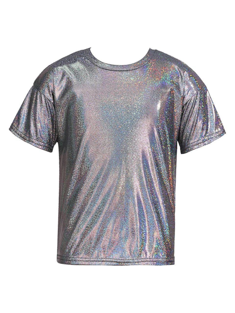 Upgraded YONGHS Kids Girls Boys Sparkly Metallic T-Shirt Jazz Hip Hop Dancewear Shiny Dance Tops Black 5-6