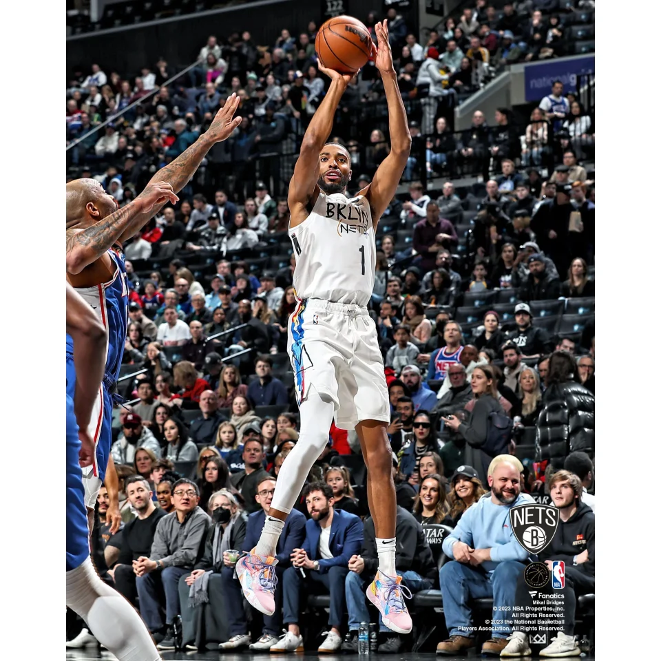 BPA-Free Mikal Bridges Brooklyn Nets Unsigned Makes a Jump Shot Photograph