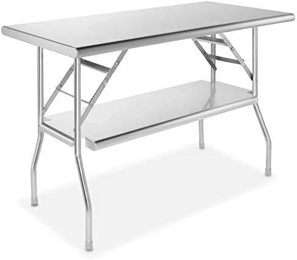 Portable HOOMHIBIU Stainless Steel Folding Table 48 x 24 Inch with Under NSF Kitchen Prep & Work Table