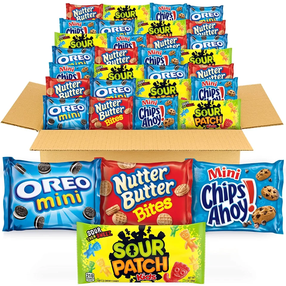 Stainless Steel Home OREO Mini Cookies, CHIPS AHOY! Mini Cookies, SOUR PATCH KIDS Candy & Nutter Butter Bites Cookies & Candy Variety Pack, 32 Snack Packs