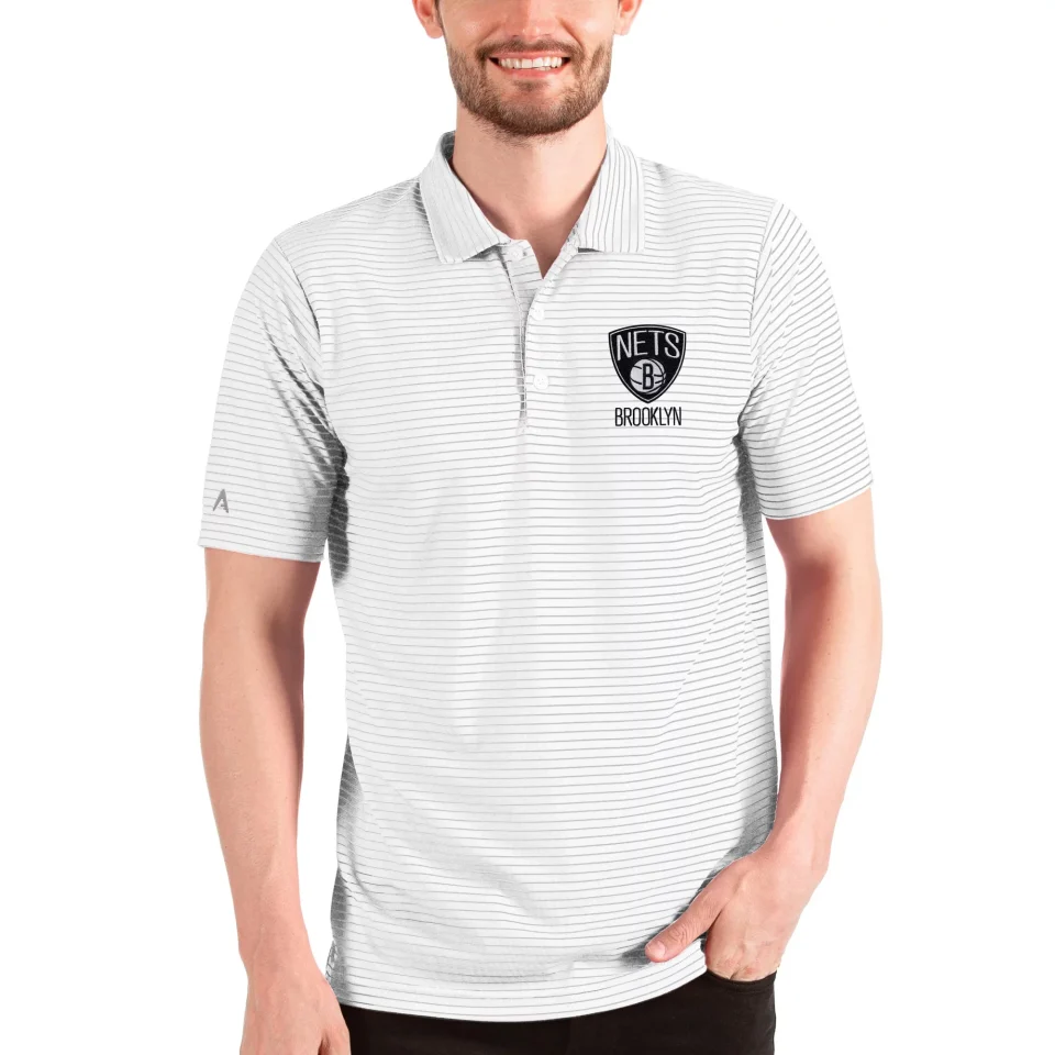 Core Natural Men's Antigua White/Silver Brooklyn Nets Esteem Polo
