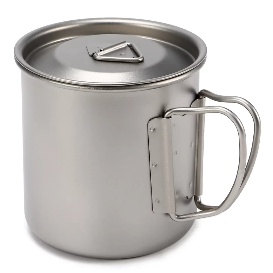 Bamboo Andoer Ultralight Titanium Cup Outdoor Portable Mug Camping Picnic Water Cup with Foldable Handle 300ml / 400ml / 450ml / 750ml
