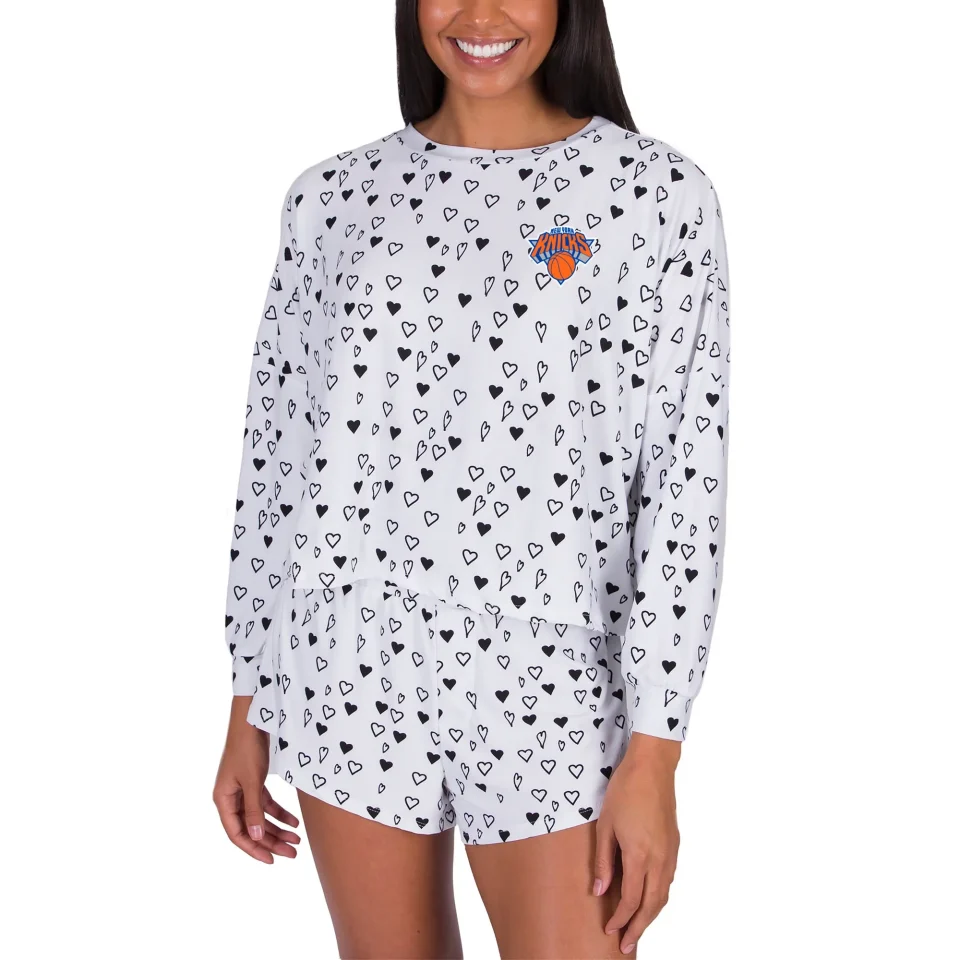 Stainless Steel Women's Concepts Sport White New York Knicks Epiphany Long Sleeve Top & Shorts Set